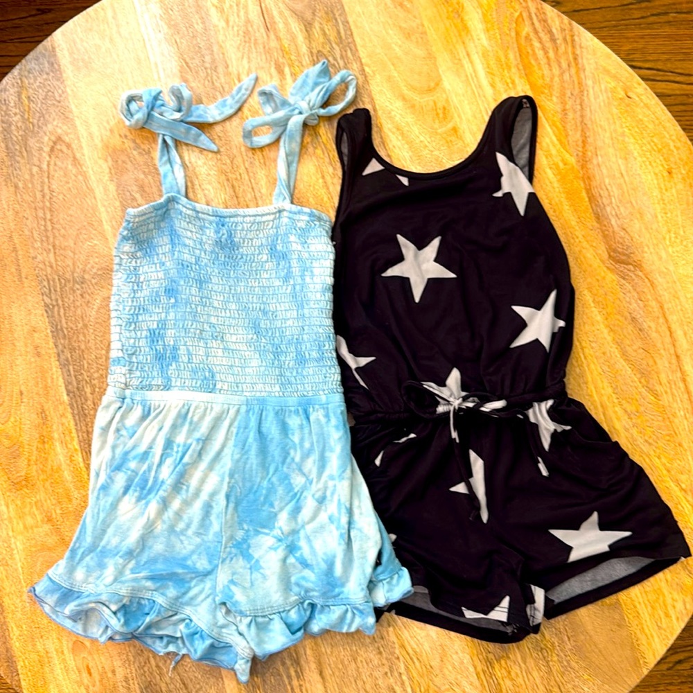 Pixie Lane Rompers - Size 7 - Blue Tie Dye and Black with Stars